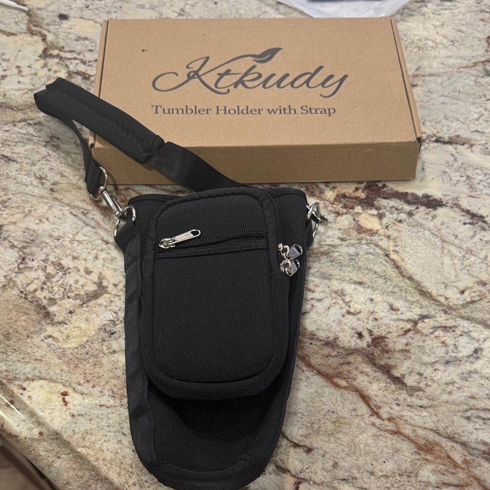 Black Tumbler Holder Mini Bag with Strap